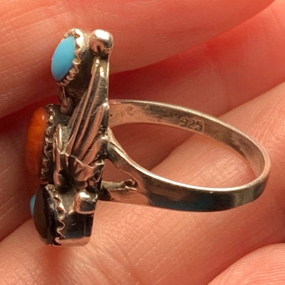 Navajo Turquoise Coral Onyx Ring ~ - Picture 7 of 8